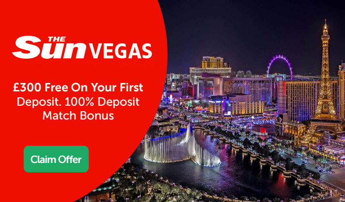 Sun Vegas Bonus Code: No Code To Enter As Such, Click Here To Claim Up To £300 Free!