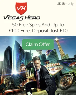 Vegas Hero: 50 Free Spins And Up To £100 In Deposit Match