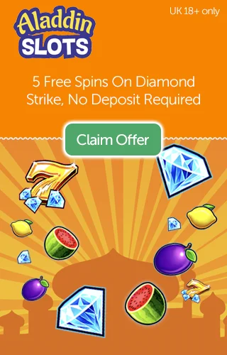 Aladdin Slots: Get 5 No Deposit Free Spins On Diamond Strike Slot, No Deposit Required