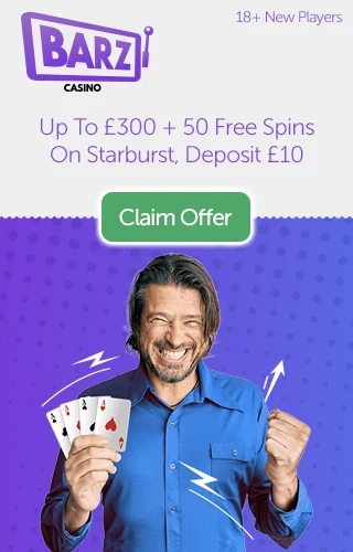 Barz: Up To £300 Free And 50 Free Spins On Starburst, Deposit £10