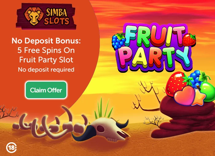 Simba Slots No Deposit Casino Bonus: 5 Free Spins On Fruit Party Slot