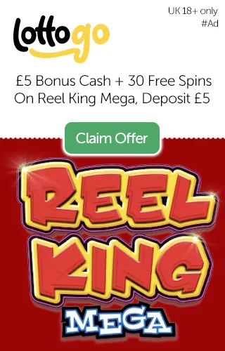 Lottogo: £5 Free + 30 Free Spins On Reel King Mega, Deposit £5