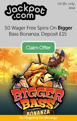 Jackpot.com Casino: 50 Wager Free Spins On Bigger Bass Bonanza Slot, Deposit £15