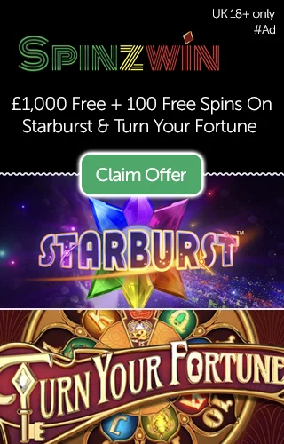 Spinzwin: £1,000 Free + 100 Free Spins On Starburst And Turn Your Fortune Slot, Deposit £10