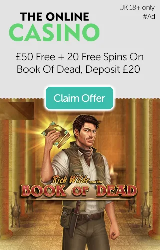 £50 Free + an Extra 20 Free Spins on Book of Dead Slot, Deposit £20