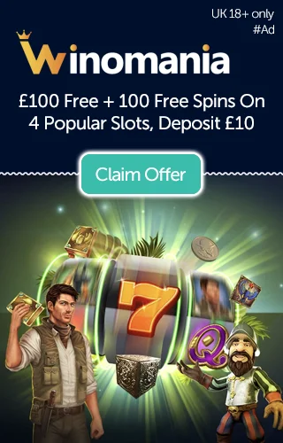 £100 Free Bonus plus 100 Free Spins on 4 Popular Slots from Winomania, UK