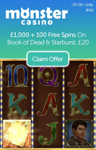 Claim Up to £1000 in Bonus Credit and 100 Free Spins on 2 Popular Slots When Joining Monster Casino
