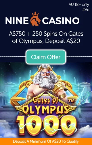 A$750 plus 250 Free Spins on Gates of Olympus Slot from Nine Casino for Australian Players