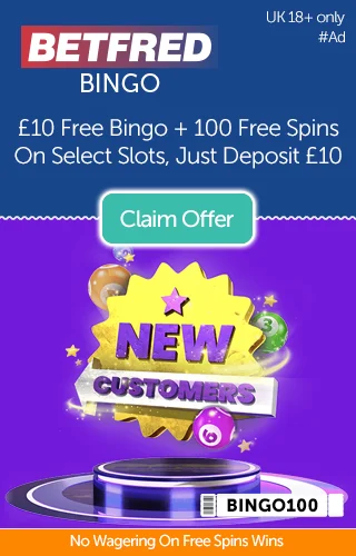 Betfred Bingo New Customers Hero Image with Promo Text for £10 Free Bingo + 100 Free Spins on Select Slots When You Deposit £10