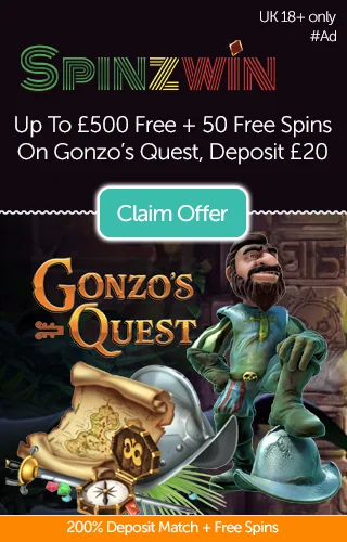 Grab Yourself a Mega £500 Deposit Bonus Credit and 50 Free Spins on Gonzo’s Quest Slot