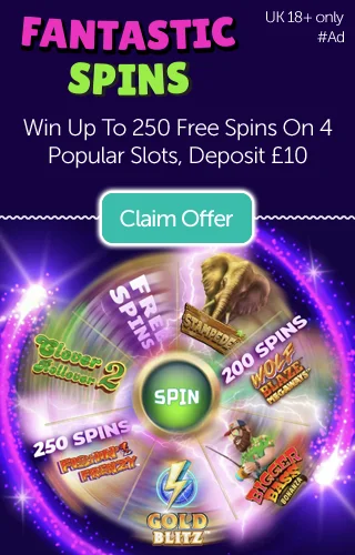 Deposit £10, Spin the Wheel and You Could Win Up to 250 Free Spins from Fantastic Spins