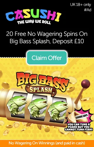 20 Free No Wagering Spins On Big Bass Splash Deposit Just £10