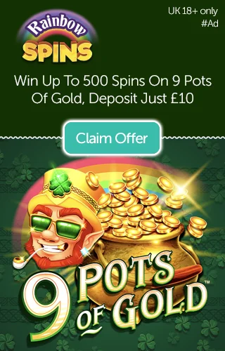 Win Up to 500 Free Spins on 9 Pots of Gold Slot When You Spin the Mega Wheel