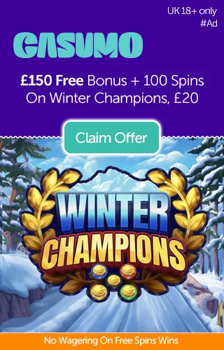 Casumo: Get £150 In Deposit Match Bonuses Plus 100 Free Spins On Winter Champions Slot Game