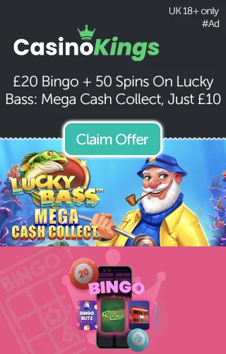 £20 Free Bingo plus 50 Free Spins on Lucky Bass: Mega Cash Collect from Casino Kings Bingo
