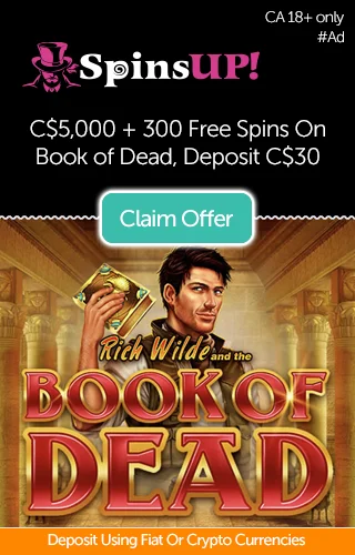 Claim Up To C$5,000 And 300 Free Spins On The Book Of Dead Slot From Spinsup Casino In Canada