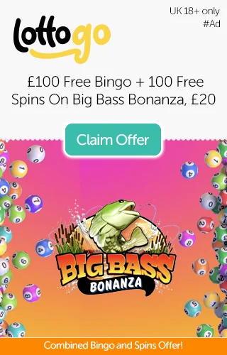 £100 Free Bingo +100 Free Spins on Big Bass Bonanza When You Deposit £20 LottoGo
