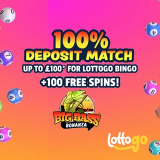 100% Deposit Bonus to £100 for Online Bingo +100 Free Spins on Big Bass Bonanza