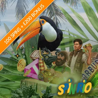 A Toucan Bird With Three Game Promotional Images and a Banner Reading 100 Free Spins and £200 in Casino Bonus Credits