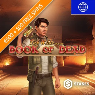 Book of Dead Slot with Rich Wilde Character Promoting 100 Free Spins