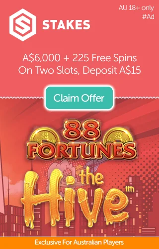 Promo for Australians Showing 88 Fortunes Slot Logo and the Hive Slot Logo