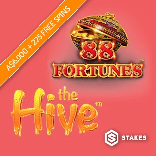 A Banner Displaying AU$6000 and 225 Free Spins on Two Slots with Slot Logos Show