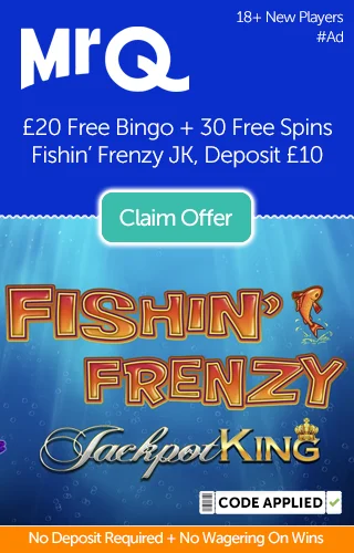 An Image Promoting Mrq’s £20 Free Bingo And 30 Free Spins With No Wagering Offer