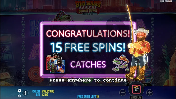 Big Bass Vegas Double Down Deluxe bonus round with three spins