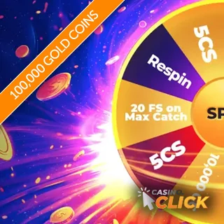 100,000 gold coins promotional banner with a spinning wheel on which prizes can be won.
