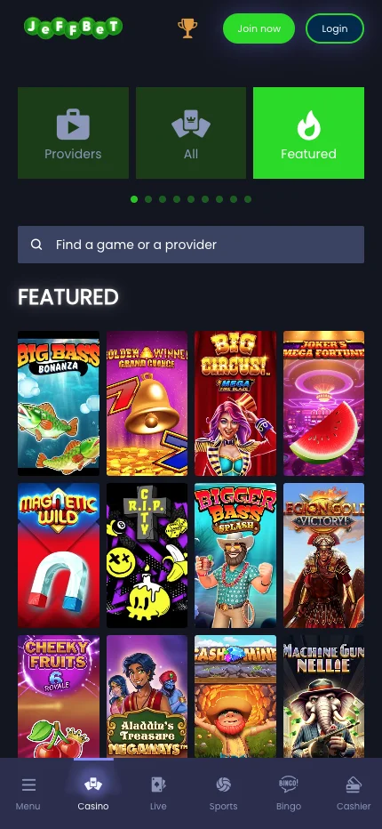 Screenshot of JeffBet's slot lobby Screenshot of JeffBet's slot lobby