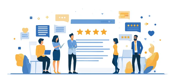 An illustration of a team of experts standing around deliberating as to how they will rate or review something. An illustration of a team of experts standing around deliberating as to how they will rate or review something.