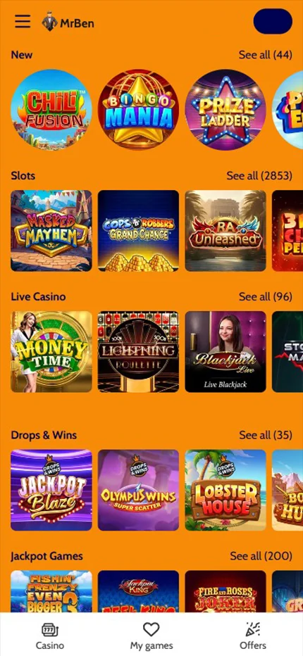 MrBen Casino games lobby screenshot MrBen Casino games lobby screenshot
