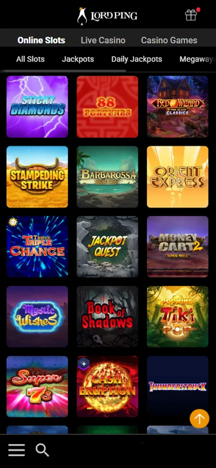 Lord Ping Casino games lobby screenshot