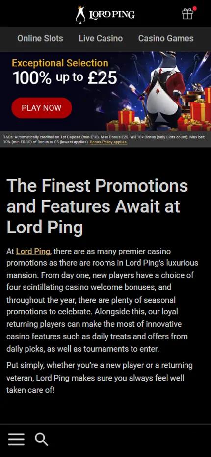 Lord Ping Casino welcome offer for new players